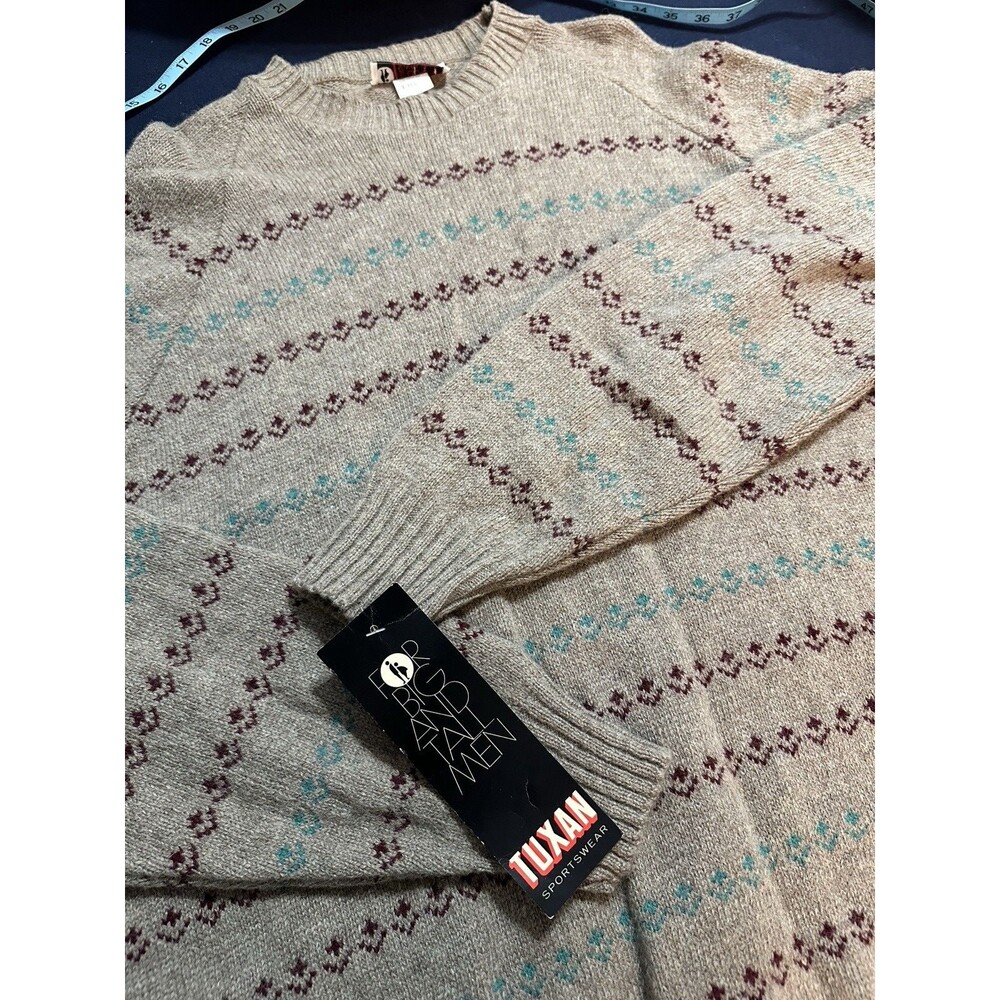 Vintage Tuxan Sweater Men’s XXLL Shetland Wool USA Made Geometric Pullover